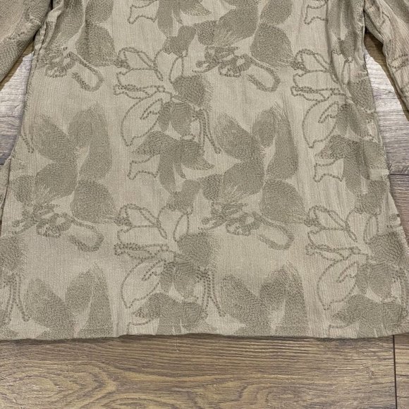 Soft Surroundings Tunic Top Size XS Petite Embroidered Asymmetric Tan 3/4 Sleeve - Picture 9 of 12